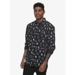 Harry Potter Knockturn Alley Icon Black Long-Sleeve Woven Button-Up Size XS